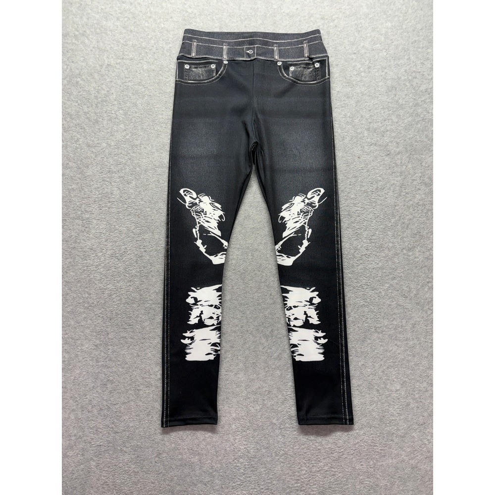 Unbranded Faux Denim Graphic Leggings Black White Streetwear Trompe Loeil Large